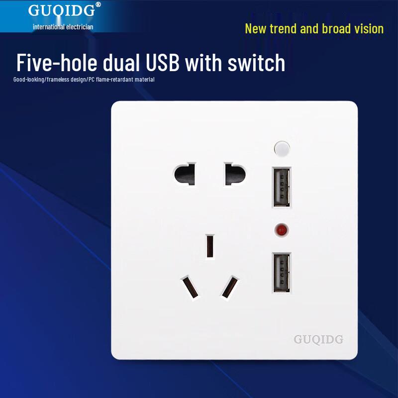

Ruitai Type 86 White Wall Socket with Dual USB & Switch CN plug (adapter included)