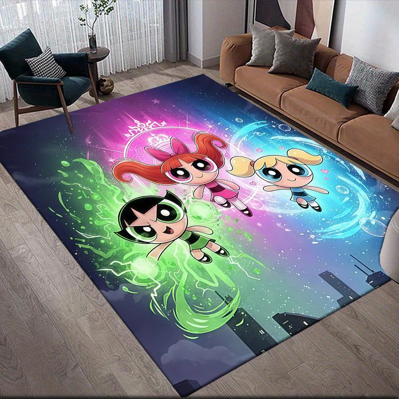 The Powerpuff Girls2 Flannel Pattern Square Carpet,Area Rug,Carpet Rug for Living Room Bedroom Sofa Playroom Decor,Non-slip Floor Mat