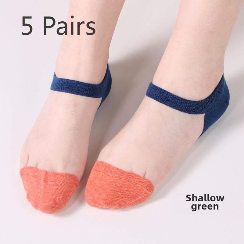 5 Pairs Spring and Autumn Invisible Thin Glass Wire Socks Wear-resistant Anti-hook Summer Transparent Crystal Silk Women's Socks