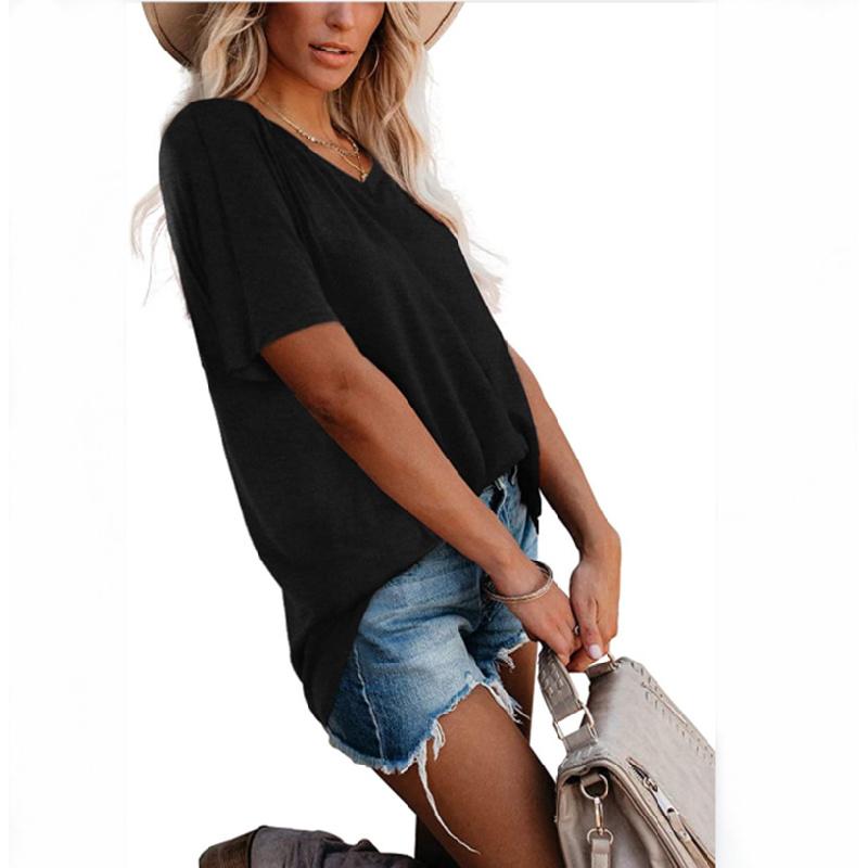 2026 Women's Loose Solid Color V-Neck Casual Summer T-Shirt