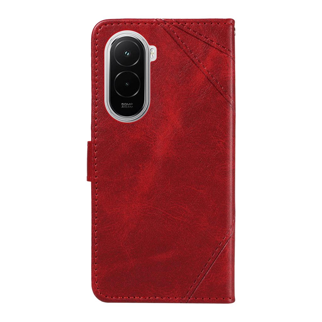 For Xiaomi Poco M7 4G (169mm) Leather Case Geometric Line Design Wallet Phone Cover with Wrist Strap