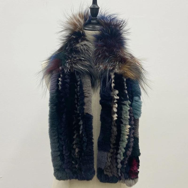 Women Stylish Luxury Scarf Natural Fluffy  Fox Fur Shawls Winter Female Warm Fashion Knitted Rabbit Fur Scarves 110x15x12cm