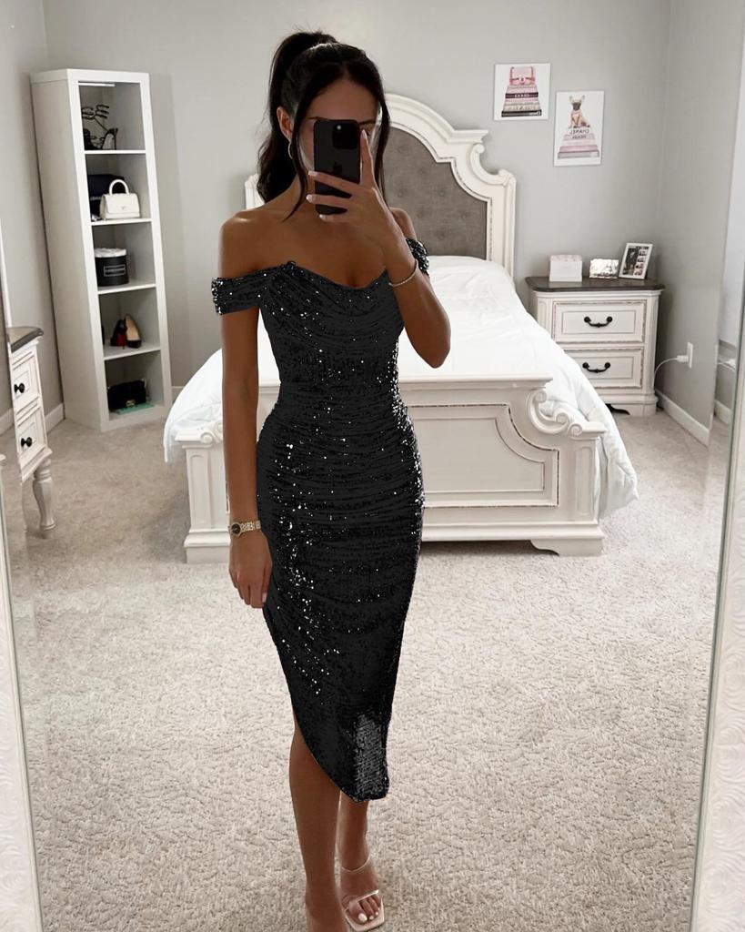Frühlings- und Herbst-Neues Paillettenkleid, lässiges Mode-Party-Reißverschluss-Damenkleid