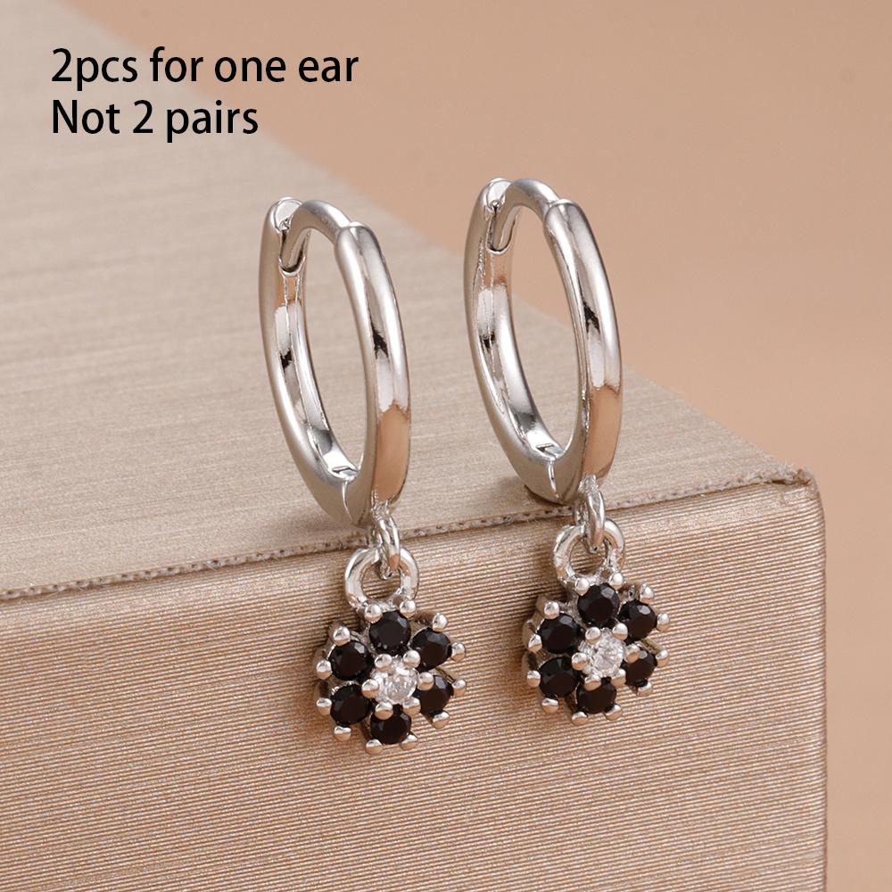 Exquisite Multicolor Crystal Flower Hoop Earrings for Women Girl Stainless Steel Fashion Korean Wedding Romantic Jewelry Gifts