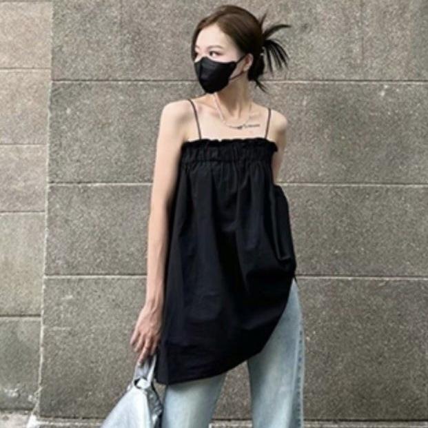 Summer new small man wear sleeveless suspender top women's clothing American black ins trendy small vest outside