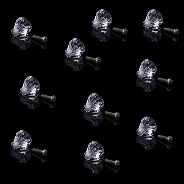 10x Clear Faceted Small Drawer Knob Cupboard Cabinet Pull Handle