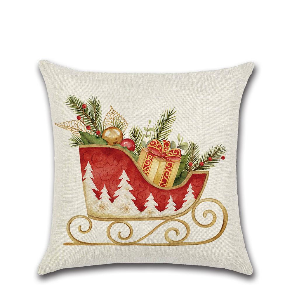 New Christmas Printed Linen Cushion Cover Elk Santa Claus Home Sofa Decorative Cushion Cover