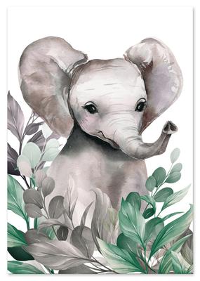 Poster Elefant im Laub Poster für Kinder