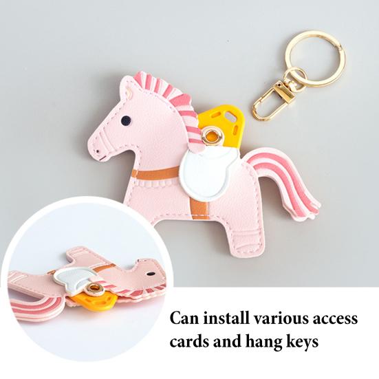 Keychain Pendant Cartoon Horse Shape Key Holder Imitation Leather Access Control Card Holder Bag Charm Decorative Keychain Accessory