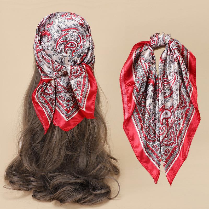 Imitation Silk Scarf Women's Headscarf, 61CM Small Size Square Scarf, Patterned Neck Scarf, Shawl, European and American Women's Scarf Wholesale