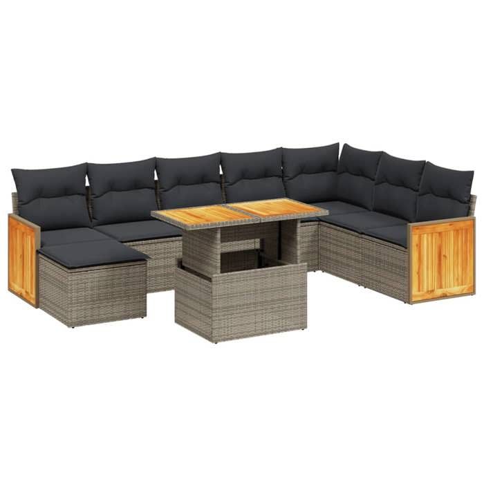 VidaXL Garden Lounge Set with Cushions 9 Pcs, Patio Sofas, Patio Furniture Set, Outdoor Furniture, Grey 3274098
