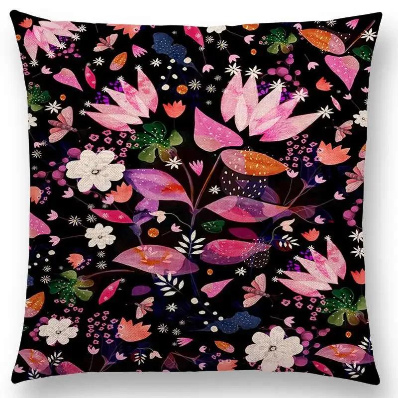 Norrsken Häst Blommor Blad Soffa Kasta Kudde Fodral Träd Blommig Trädgård Magisk Dröm Fantasi Natt Räv Rådjur Enhörning Kuddfodral