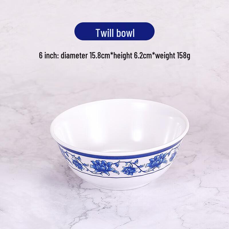 Jiuyue Mei A5 Blue & White Imitation Porcelain Melamine Bowls