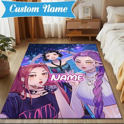 Custom Name KPop Cartoon Rug for Living Room, Game Rooms, Office, Bedroom, Floor Mat Playful Design, Fan Gifts Christmas Decor