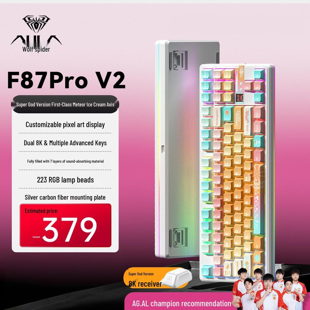 Wolfspider F87 Pro V2 Wireless Mechanical Gaming Keyboard with Bluetooth and Custom Side Engraving.
