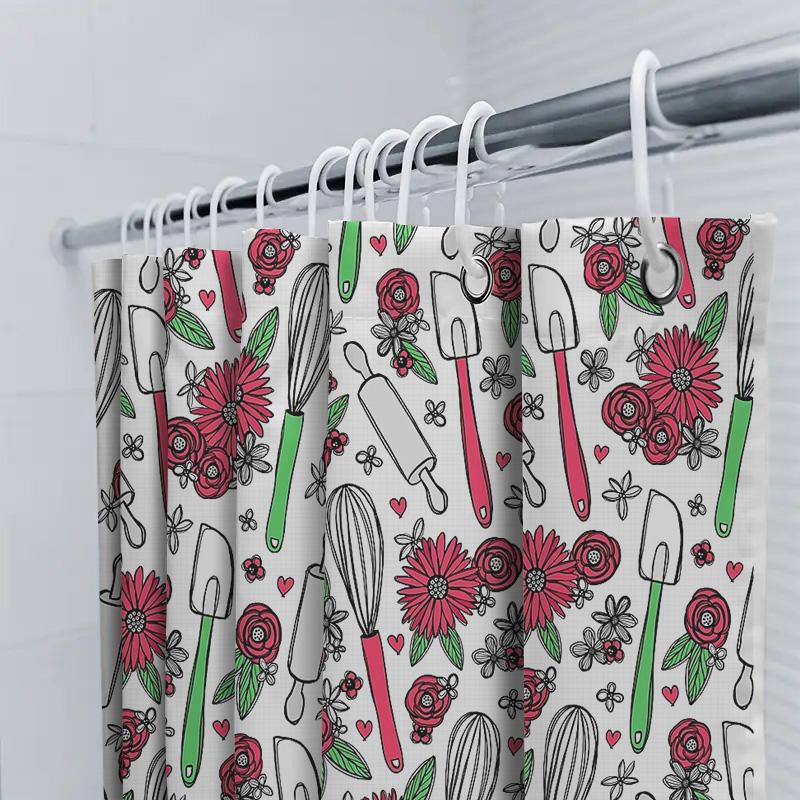 Botanical Shower Curtain Vintage Floral Pattern Bathroom Decor Farmhouse Rustic Nature Themed Waterproof Fabric