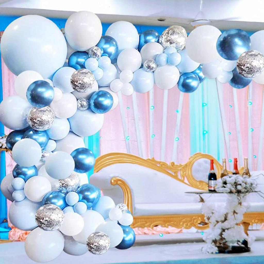Metallic Blue Balloons With Silver Confetti For Baby Shower Birthday Wedding Decor
