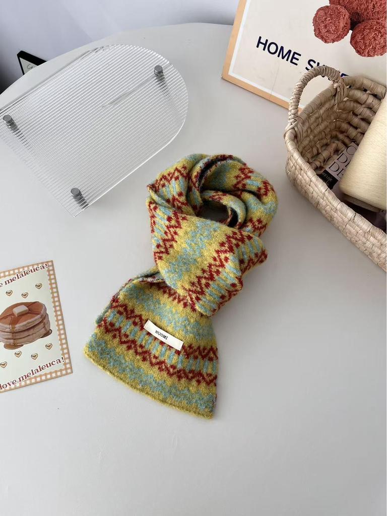 Children's Retro Fair Isle Knitted Scarf: Autumn & Winter Warm Neck Warmer - Korean Style Color Block for Boys & Girls