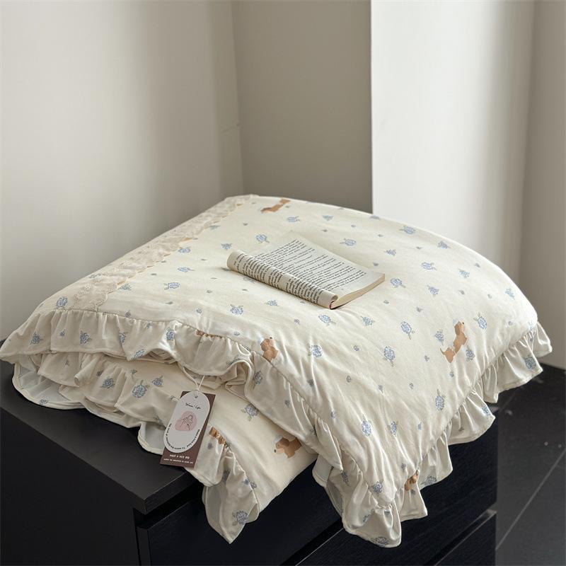 Spring and summer new knitted cotton French small floral printing lace summer quilt summer cool quilt air conditioner quilt
