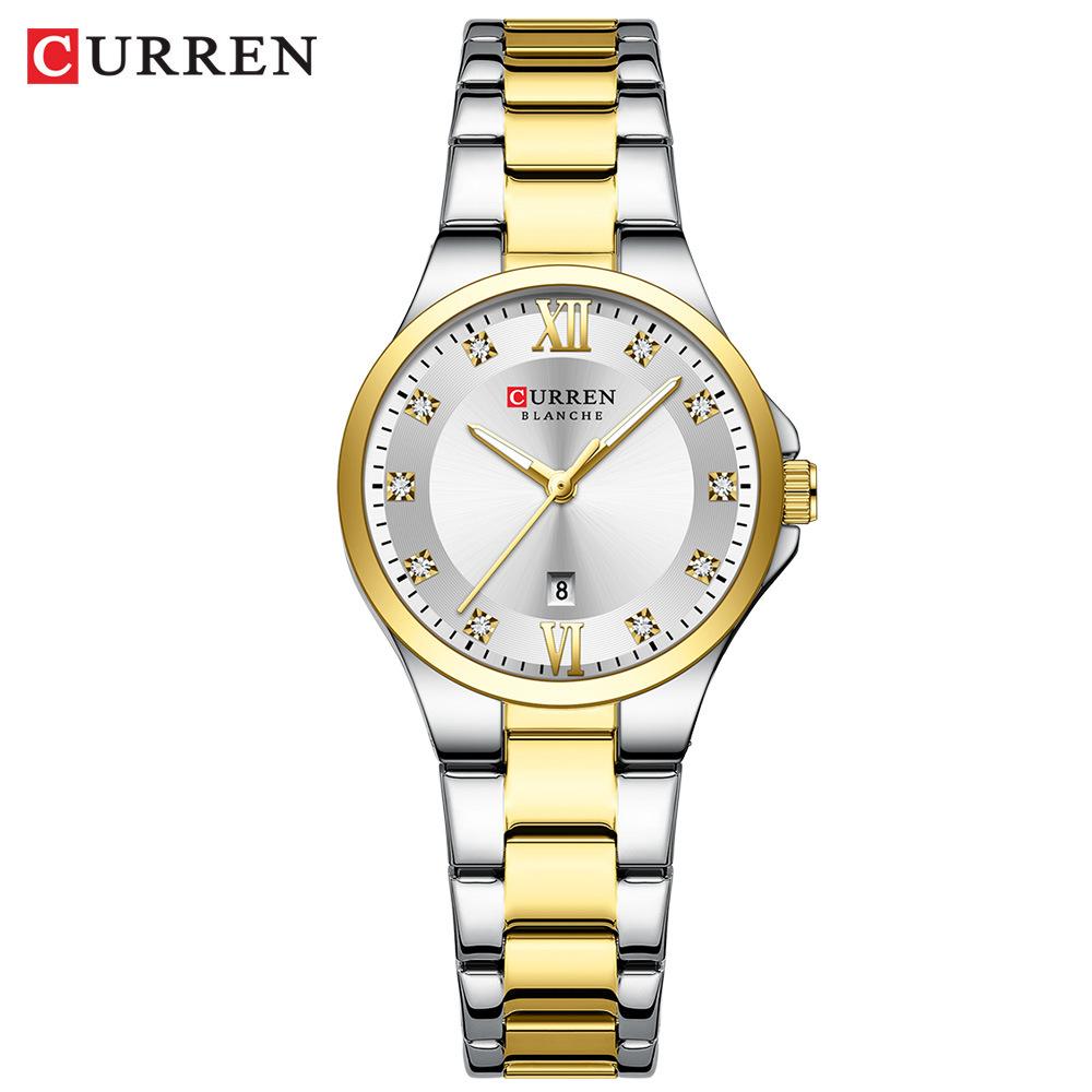 CURREN Brand Quartz Watch for Women Fashion Luxury Round Stainless Steel Waterproof Luminous Ladies Wristwatch