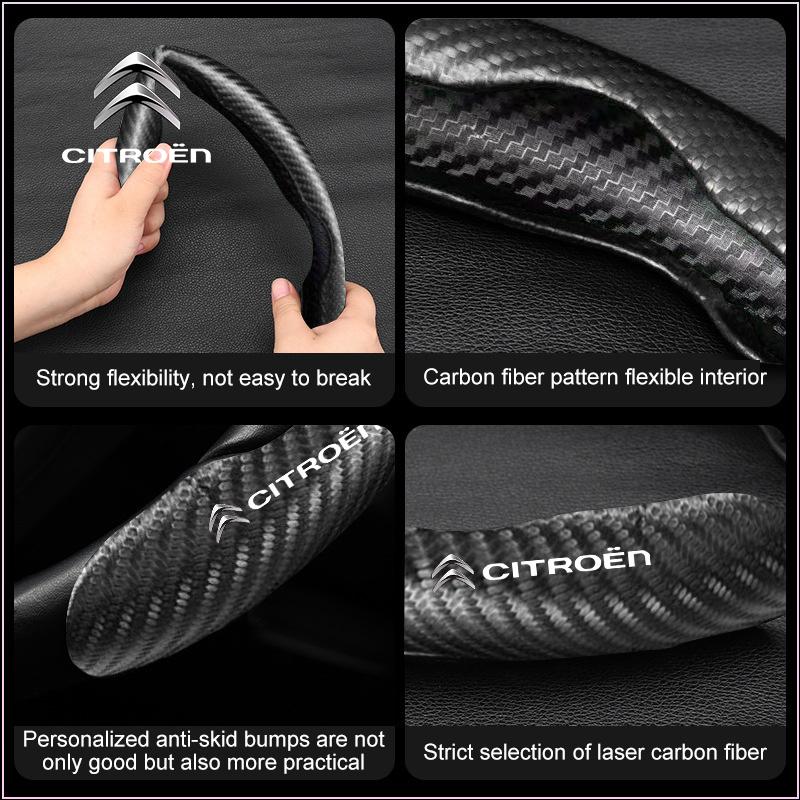 2pcs Carbon Fiber Non-Slip Steering Wheel Cover Car Accessories for Citroen DS SPIRIT 2 3 4 5 6 7 DS2 DS3 DS4 DS5 DS6 DS7