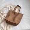 Womens Fashion Handmade Woven Straw Handbag Summer Holiday Beach Zipper Tote Top-Handle Bags Large Capacity Bucket Shoulder Bags