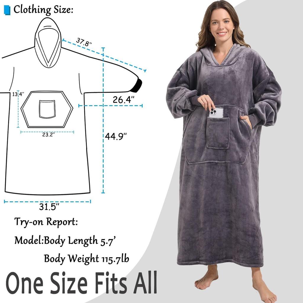 FUSSEDA Oversized Wearable Blanket Sweatshirt, Thick Warm Fleece Cozy Sherpa Hooded with Pockets and Sleeves Gift for Adult