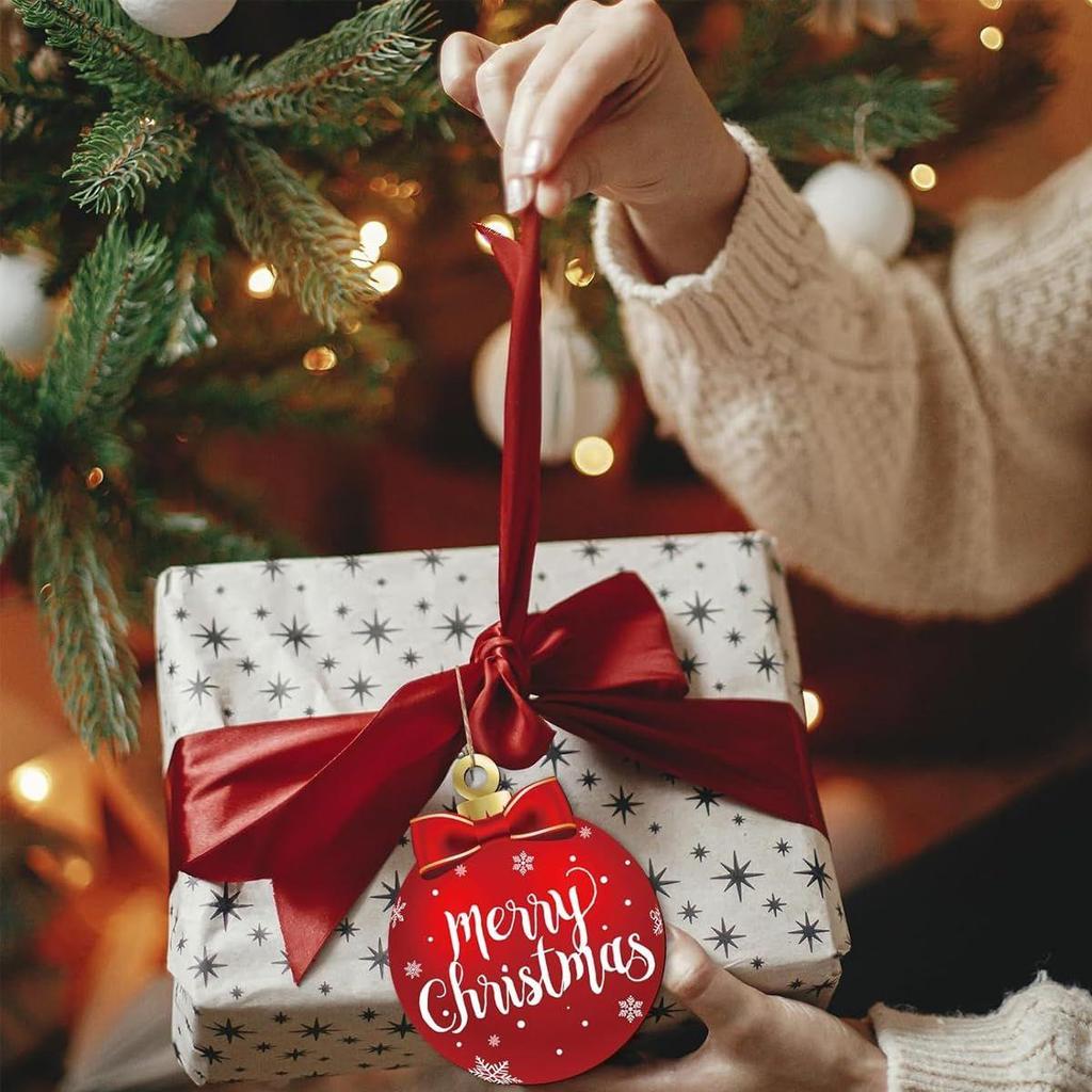 Christmas Decorations Wooden Ornaments, 12Pcs Red Hanging Christmas Tree Decoration Items with Snowflake Pattern, Wood Baubles for Xmas Tree