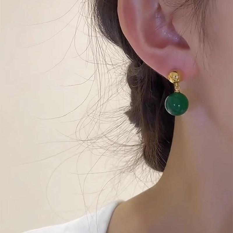Silver Color Bead Drop An Jade Earrings For Women Girl Ethnic Retro Temperament Banquet