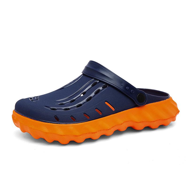 Men's Outdoor Thick-Soled Jelly Sandals: Closed-Toe, Height-Boosting, Wear-Resistant, Large Size.