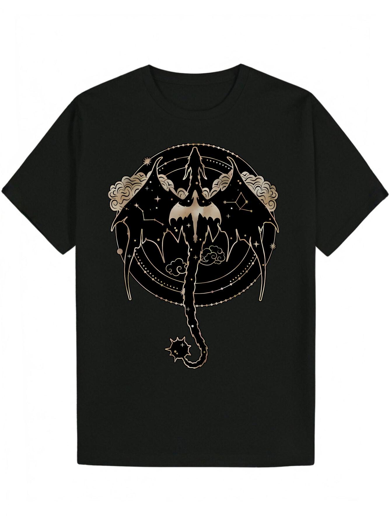 Graphic T-shirt - Black Bat & Celestial Floral Print L