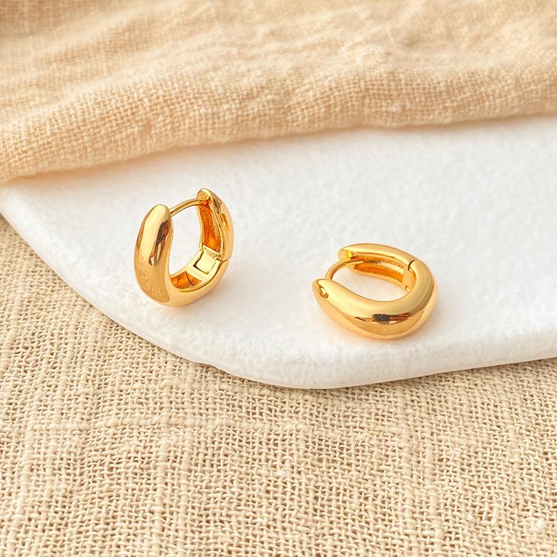 Chic Business Oval Brass Plated 18k Gold Earrings For Women