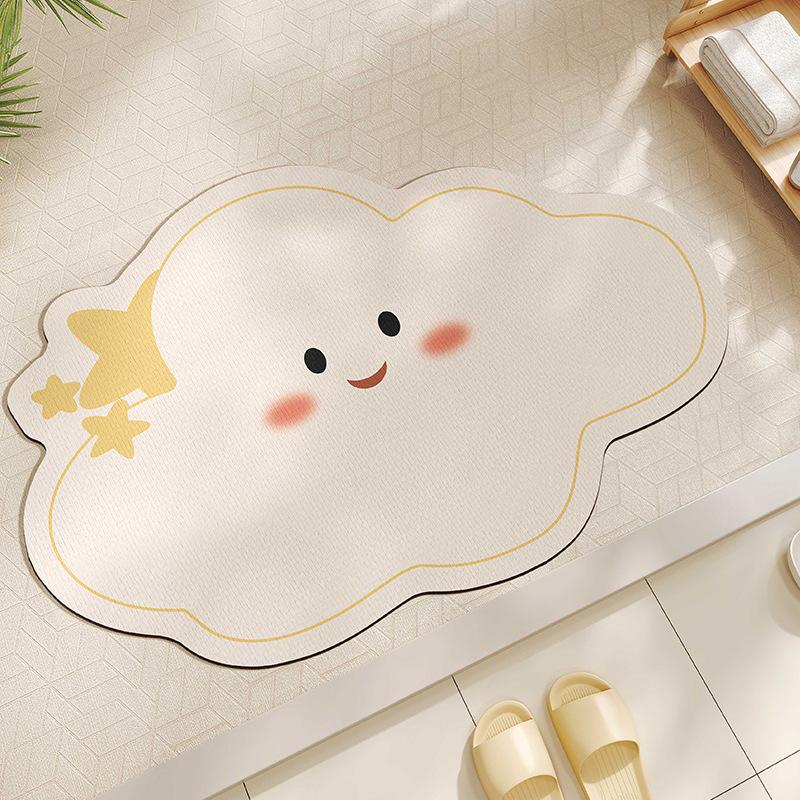 Cute Ins Wind Rainbow Cloud Bathroom Diatom Mud Water Absorption Floor Mat Special Shape Anti-slip Mat Bathroom Door Floor Mat