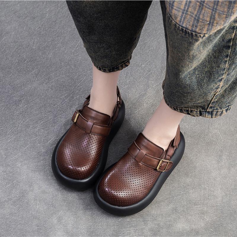 Johnature Retro-Sandalen mit runder Zehenpartie, atmungsaktiv, dicke Sohle, lässig, vielseitig, flache Plateauschuhe für Damen