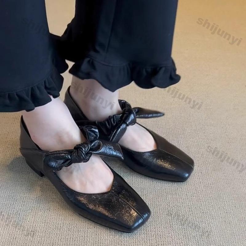 2025 New Fashion Summer Bow Flats Women's Soft Sole Lightweight Slip on Mary Jane Shoes Comfortable Square Toe Casual Shoes