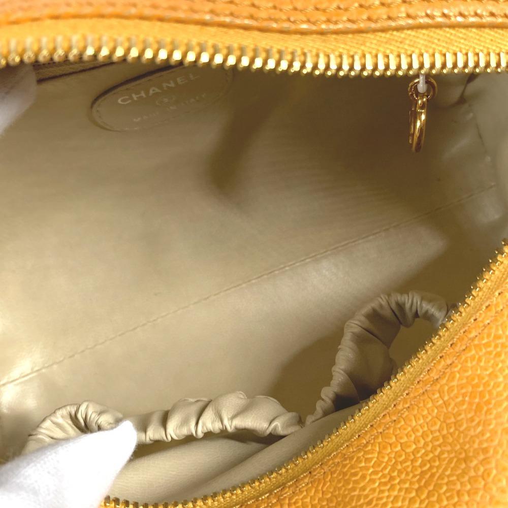 CHANEL vintage CC Clutch Bag bag Pouch Caviar Leather Yellow Based/Orange Based