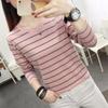 Women's Retro Striped Long Sleeve Slimming Base Layer T-Shirt for Autumn/Winter 2024