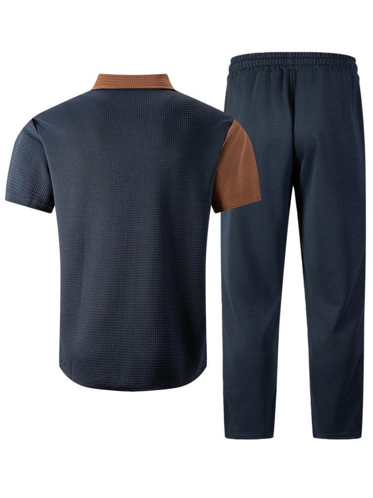 26th Anniversary Men's Plaid Patchwork Short Sleeve Shirt & Pants Set
