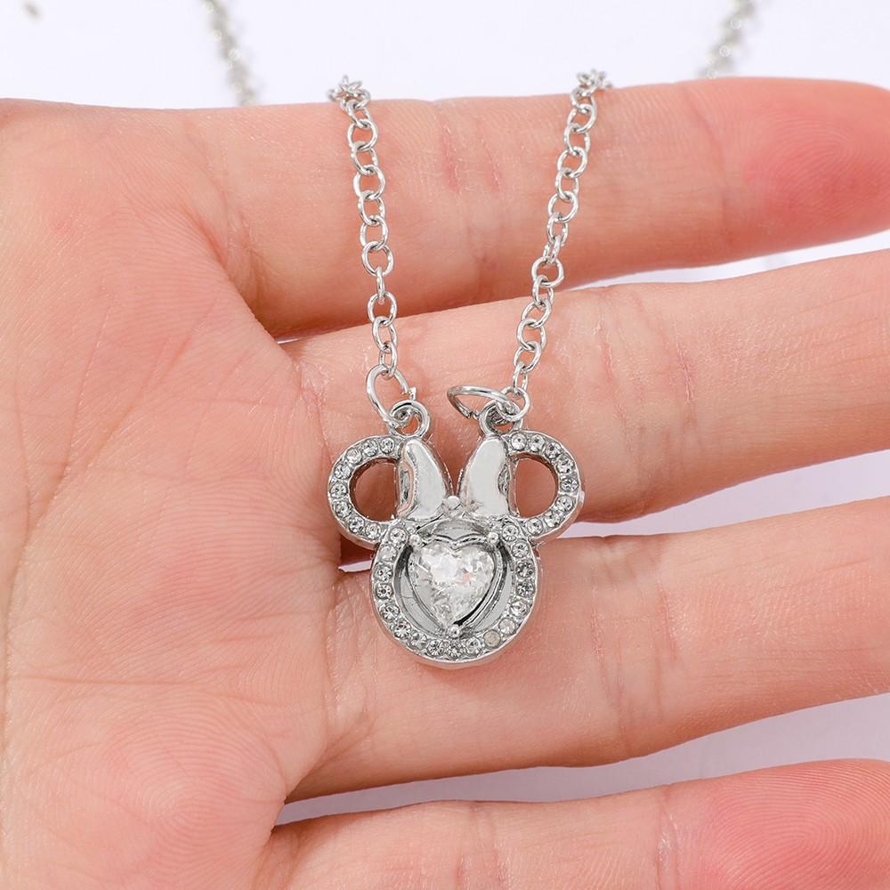 Elegant Mickey Mouse Minnie Pendant Necklace with Rhinestones Women's Fashion Jewelry Gift Accessory