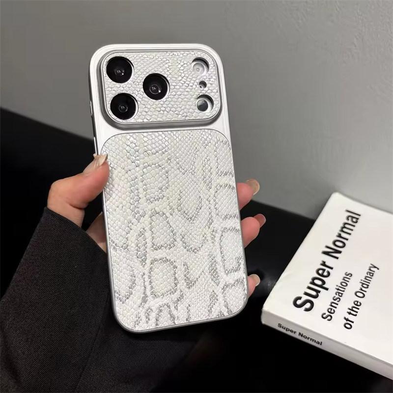 Premium Business Leather Texture Pattern Phone Case For iPhone 17 Air 16 15 14 13 Pro Max Plating Glossy Shockproof Back Cover