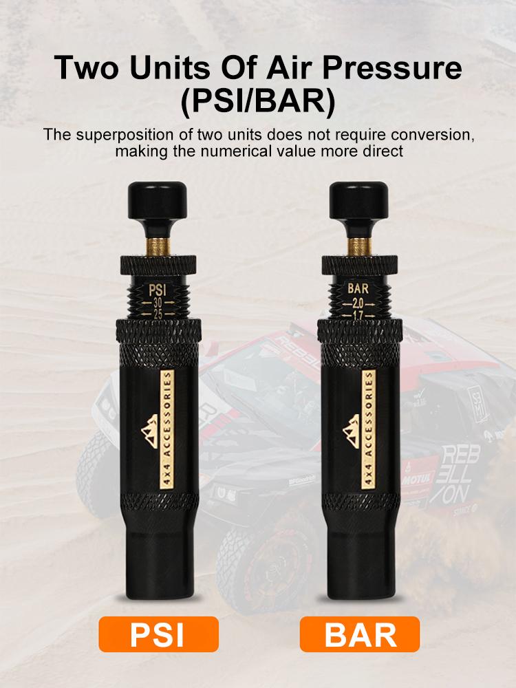 4pcs Adjustable Auto-Stop Tire Deflator Valve Sets(10-30 PSI)Screw-on Tyre Air Down Tool for Vehicles Motorcycle Offroad 4x4