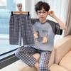 Cotton 3-Piece Pajama Set Boys Lightweight Short Sleeve Sleepwear Cartoon Print Home Wear Ages 8