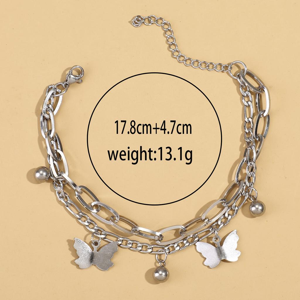 Personalized double-layer butterfly ankle chain set, summer seaside vacation temperament bracelet, handmade accessory