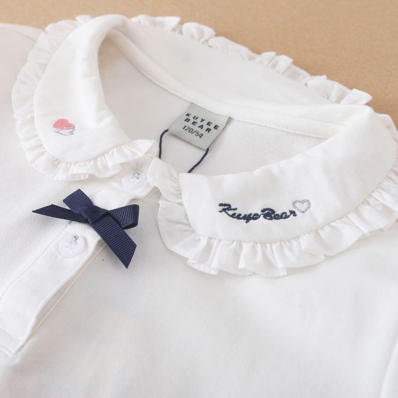 Meninas Camiseta de manga comprida Crianças Camisa polo Cor sólida Algodão Bebê Gola virada para baixo Top com laço bonito 6-14 anos Primavera Outono Crianças Roupas bonitas