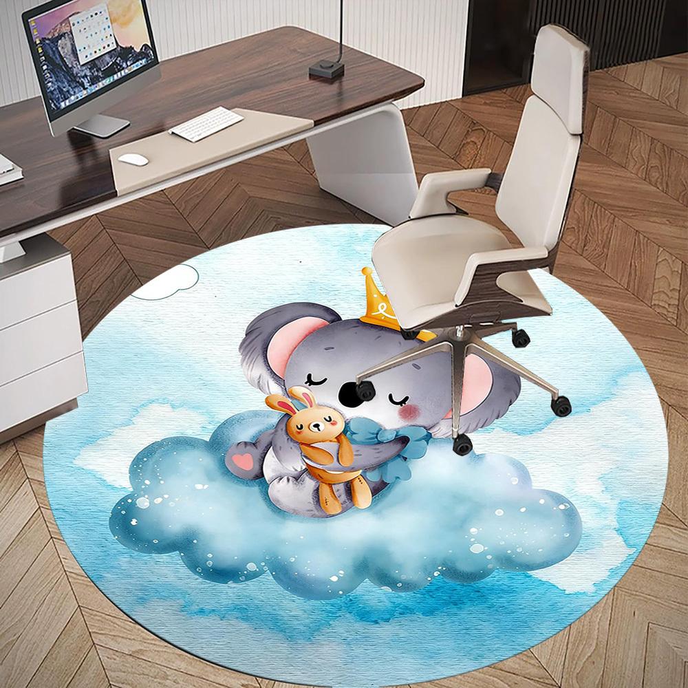 1pc Koala Cloud Round Chair Mat Office Area Rug - Non-Slip, Floor Mat for Office, Bedroom, and Indoor Decor P127254
