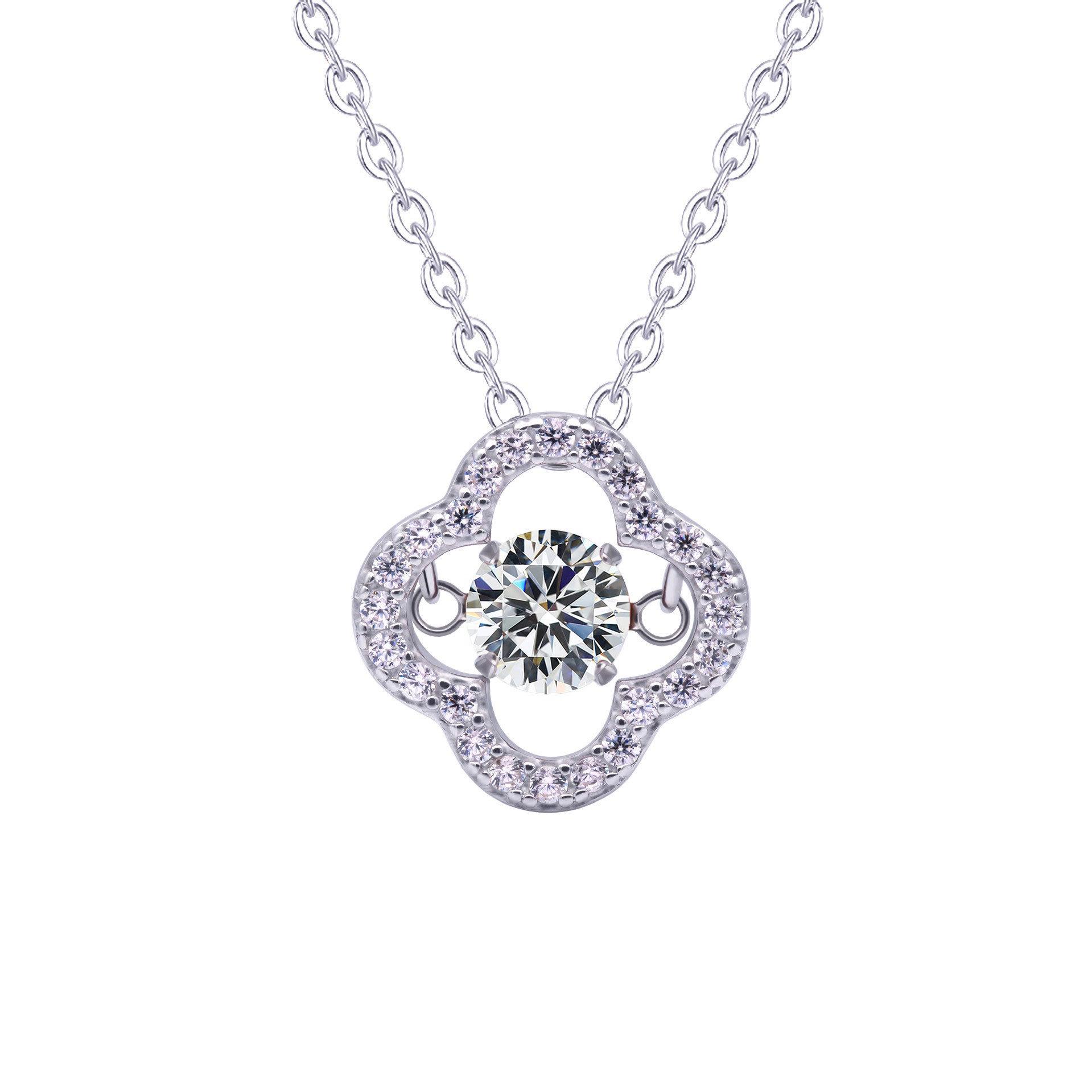 

S925 Silver Dancing Heart Moissanite Necklace: Women s 50-Point Colored Moissanite Clover Pendant on Clavicle Chain