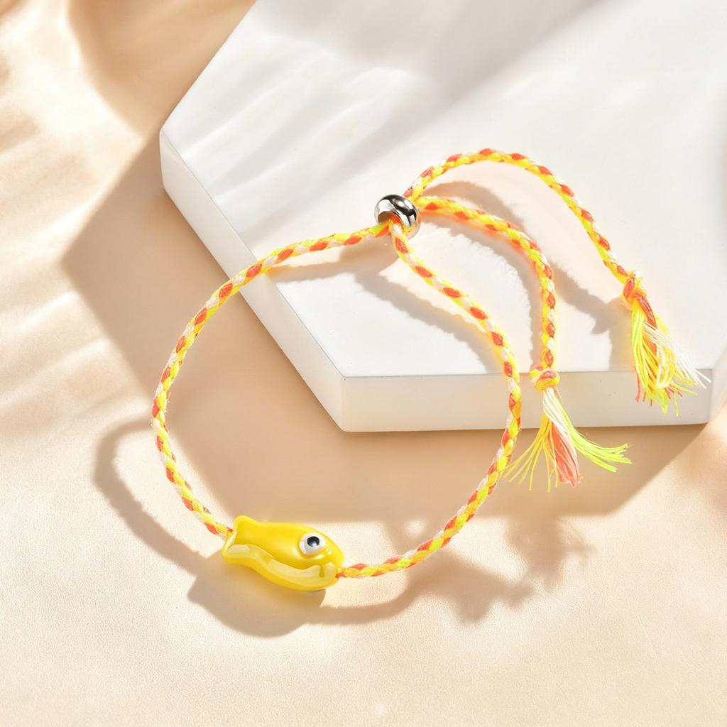 Vnox Trendy Multicolored Ocean-themed Ceramic Fish Woven Bracelet Boho Charm Rope Wristband Friendship Summer Beach Jewelry