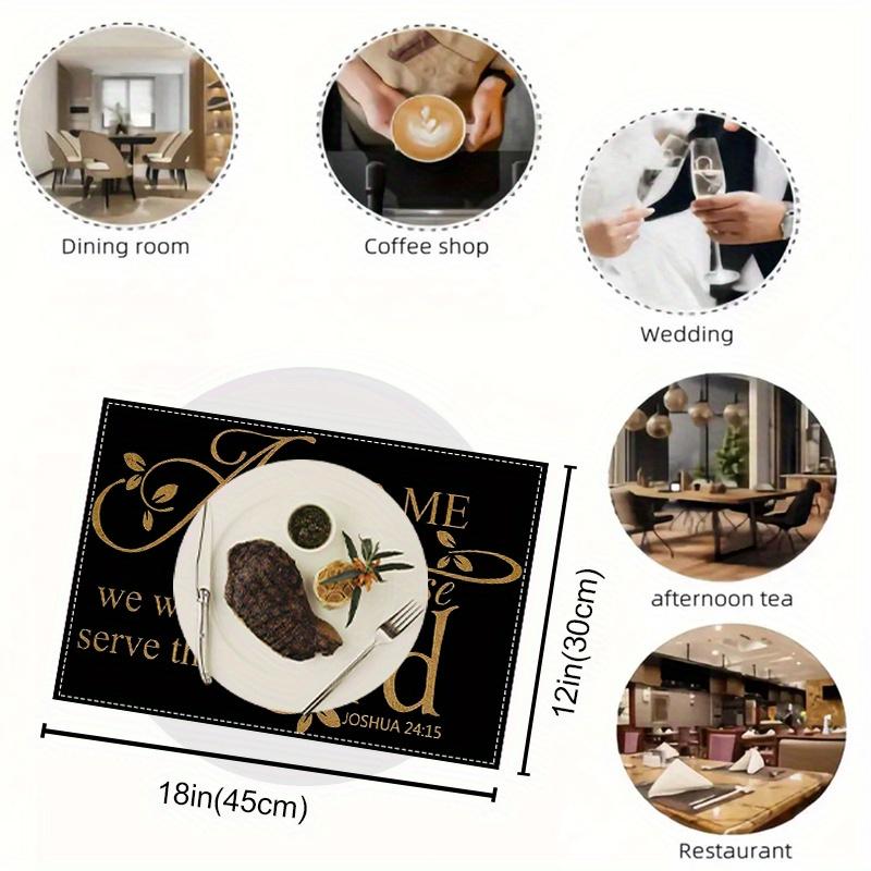 [Linen Placemats] 4-Pack Linen Placemats, 12x18 Inch, Woven Rectangular Table Mats, Machine Washable, Floral Pattern, Christian Home & Kitchen Decor
