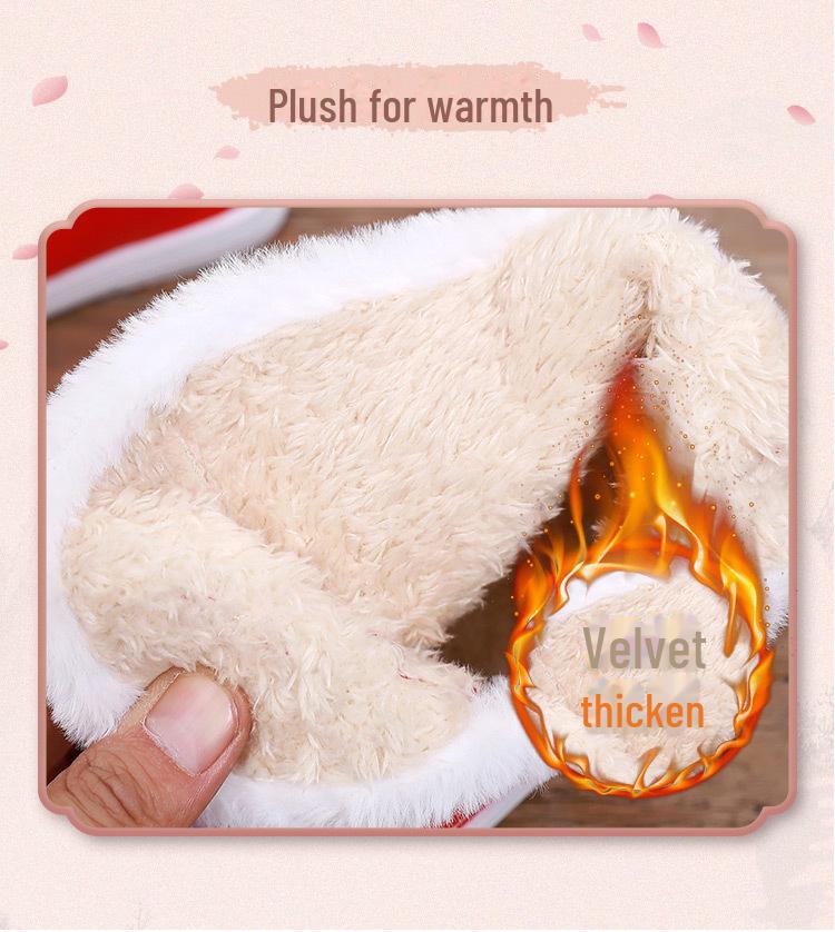 Embroidered Girls' Hanfu Winter Boots: Velvet-Lined Chinese Style New Year Shoes