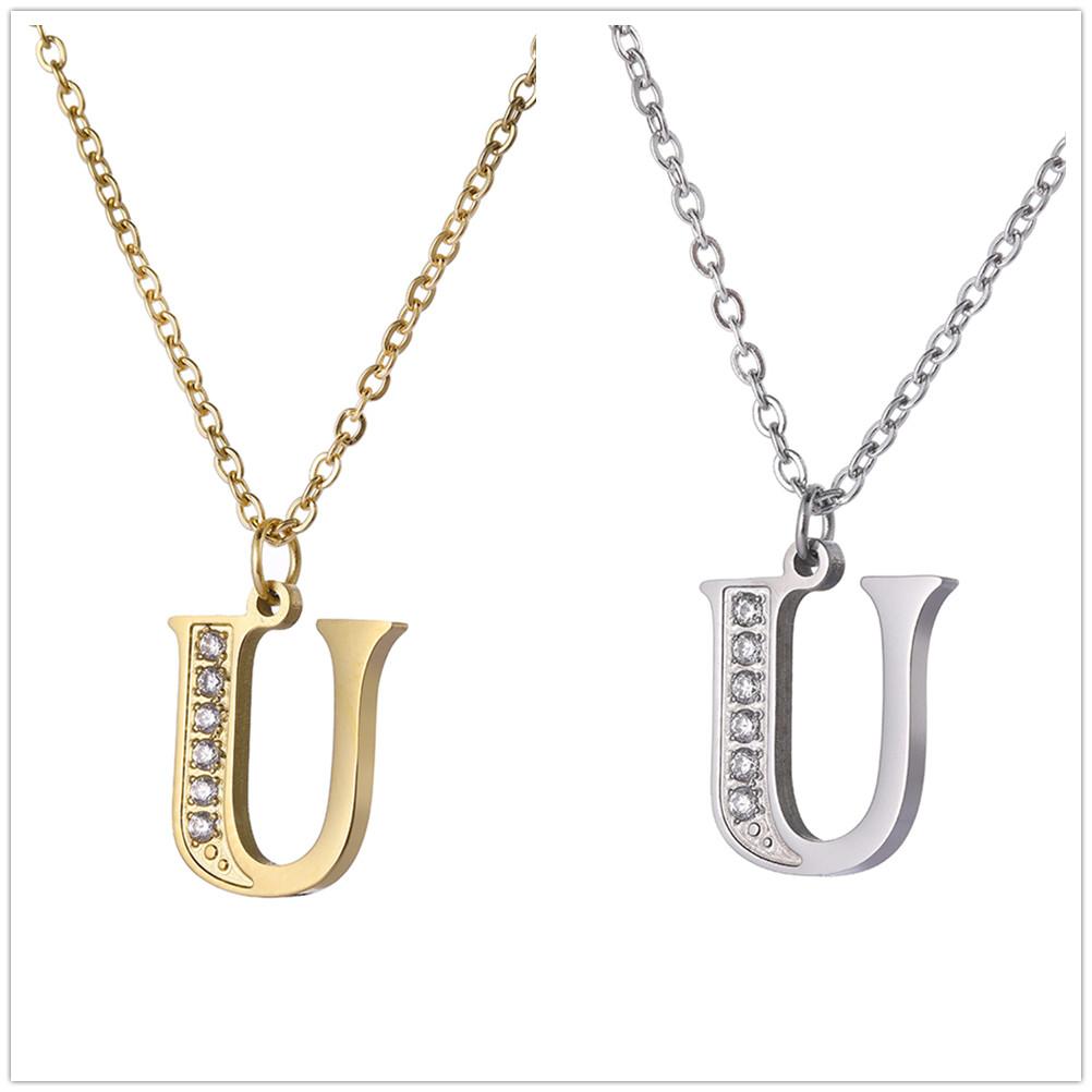 My Shape A-Z Letters Necklaces Girls Initials Alphabet Gold Color Chains Stainless Steel Rhinestone Name Pendant Choker Jewelry